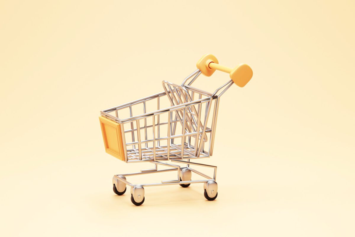 Minimal Shopping cart shopping concept on orange background 3d rendering